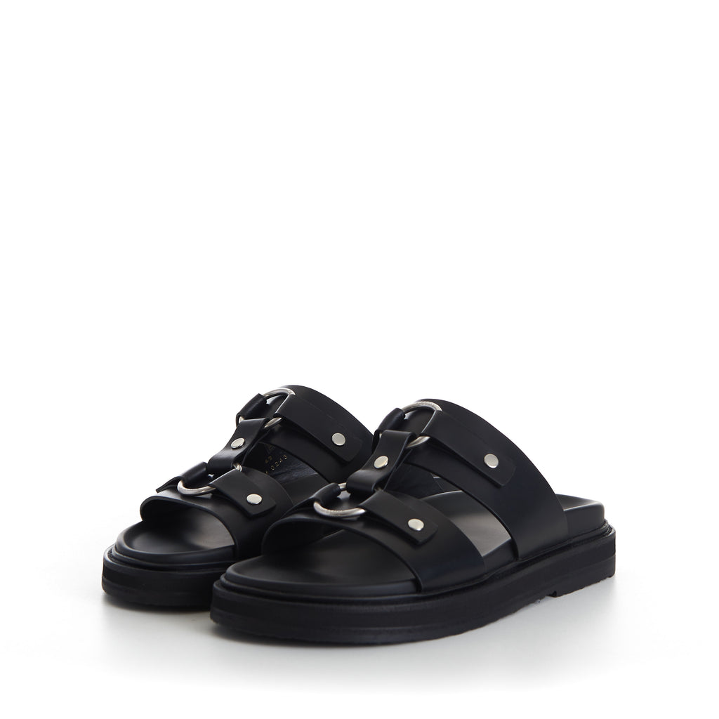 TIPPI Slide Sandals - Black Leather, Metal Ring/Studs – CHIIIQ