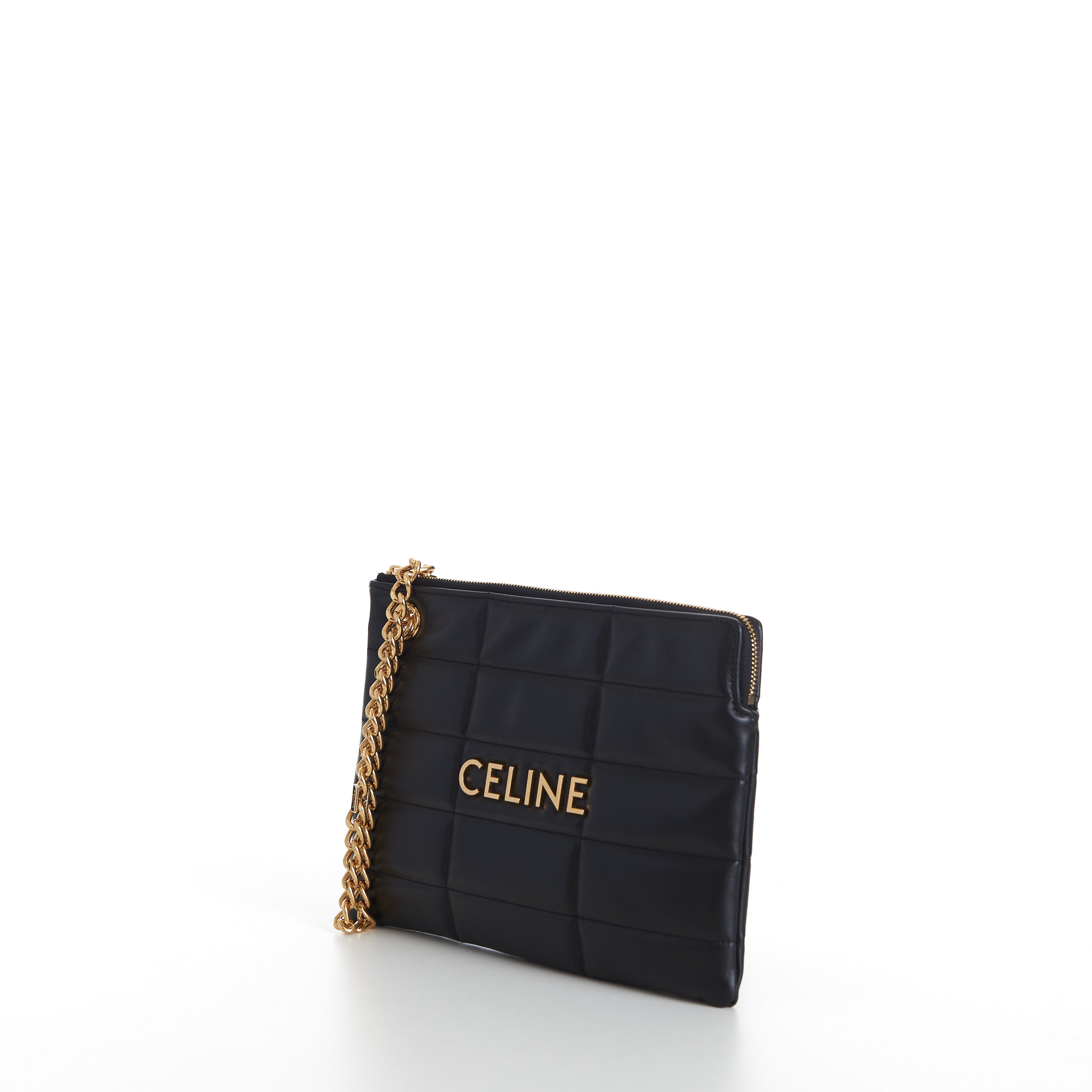 SMALL POUCH WITH CHAIN IN QUILTED CALFSKIN - BLACK