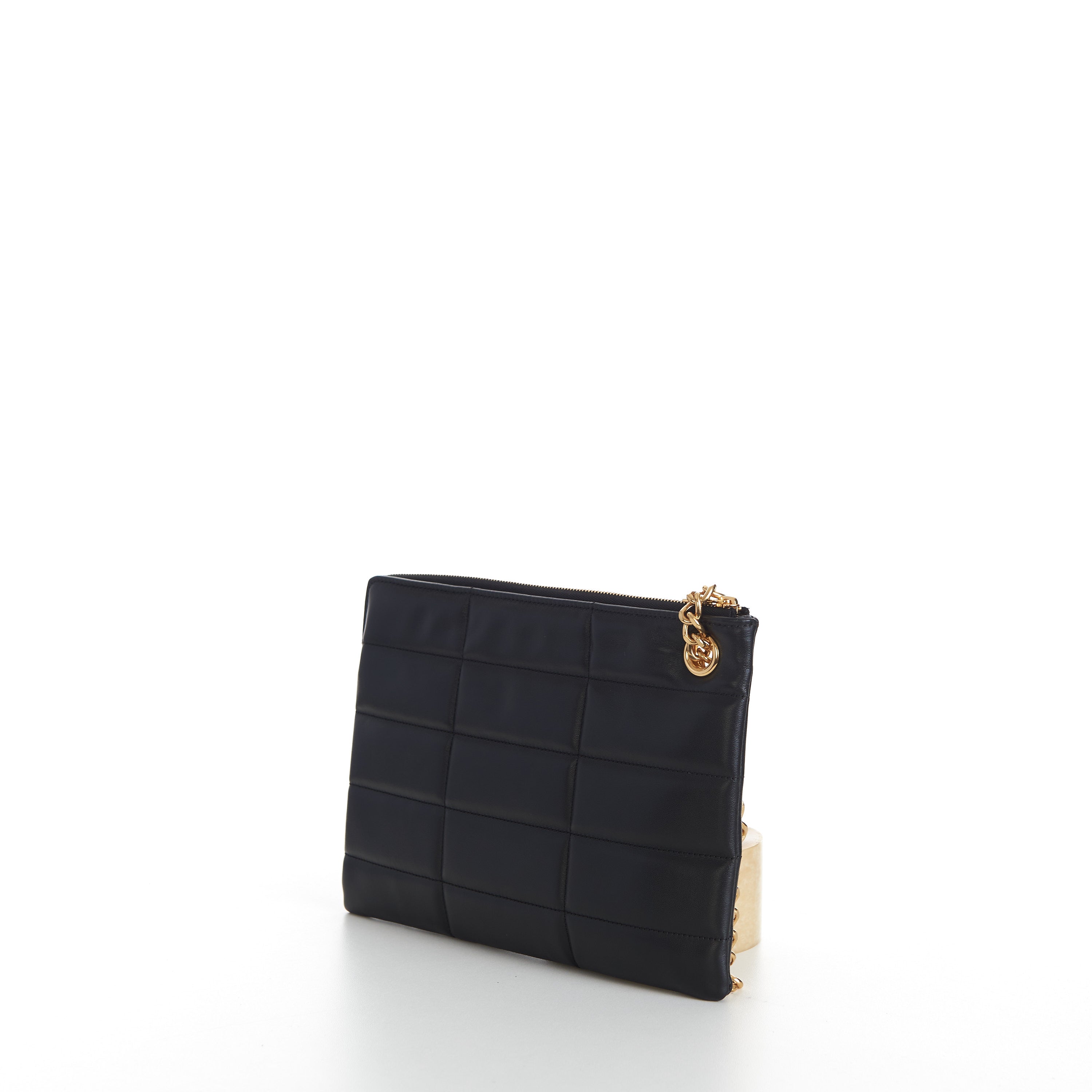 SMALL POUCH WITH CHAIN IN QUILTED CALFSKIN - BLACK