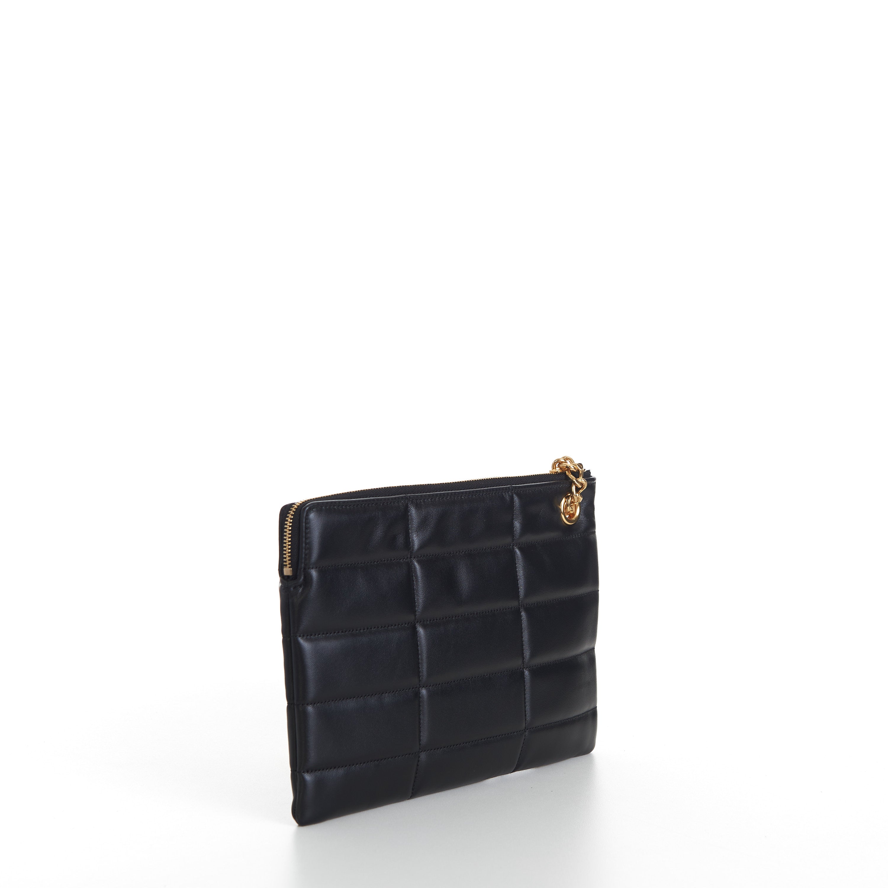 SMALL POUCH WITH CHAIN IN QUILTED CALFSKIN - BLACK