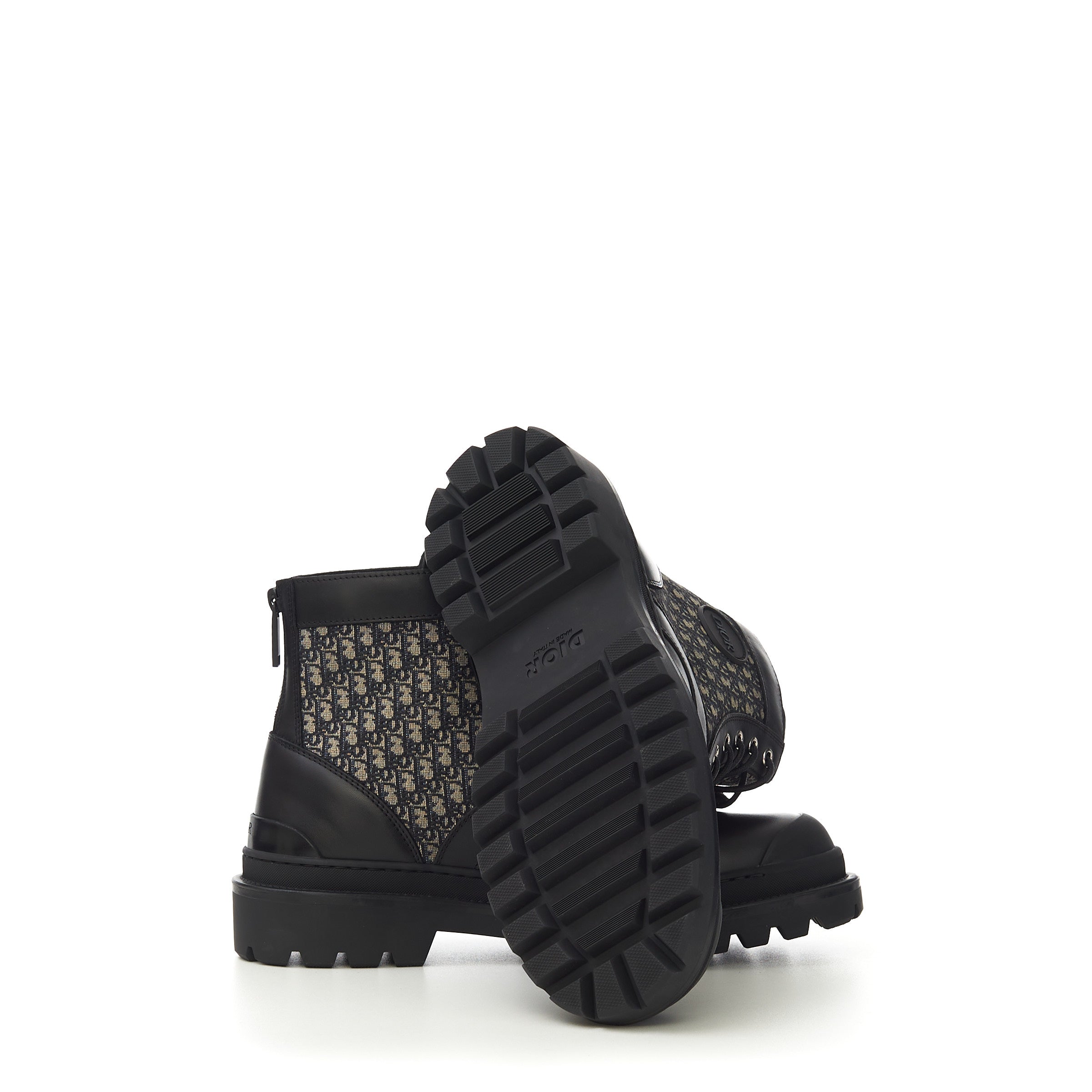 Kid's Ankle Boot Black Smooth Calfskin and Dior Oblique Jacquard